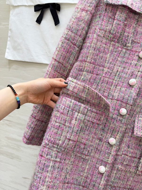 CC Woven Tweed Long-Sleeved Dress Pink Tweed 343192