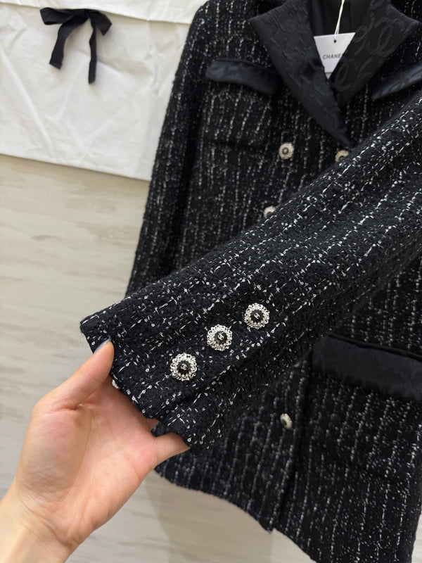 Veste CC noire, argent, tweed noir 344806