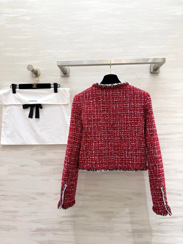 CC Veste de défilé en tweed rouge 344791