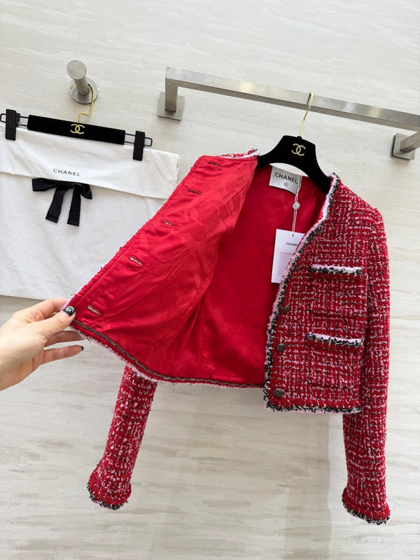 CC Veste de défilé en tweed rouge 344791
