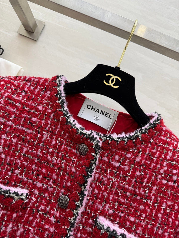 CC Veste de défilé en tweed rouge 344791