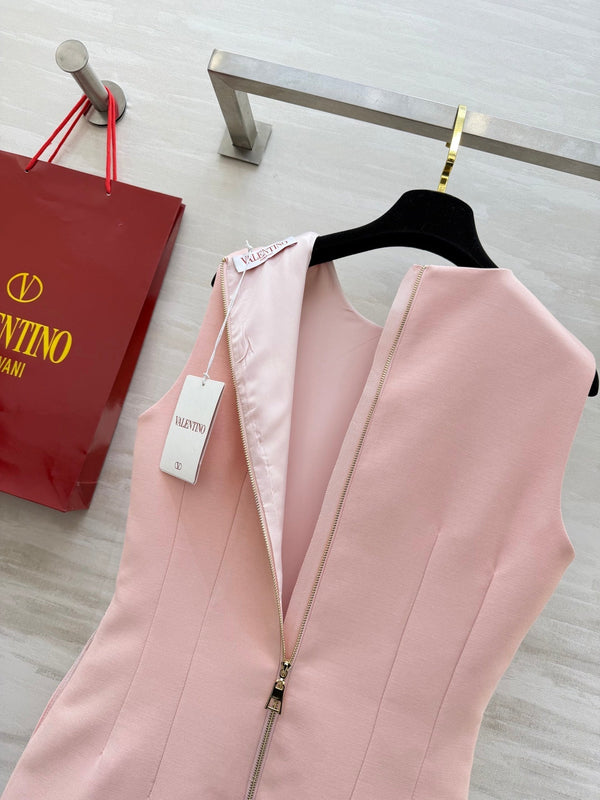 Robe sans manches ornée d'un nœud et de perles Valen 26s Rose Tissu 344776