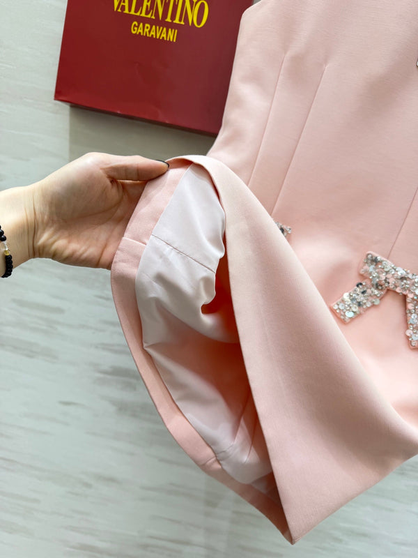 Robe sans manches ornée d'un nœud et de perles Valen 26s Rose Tissu 344776