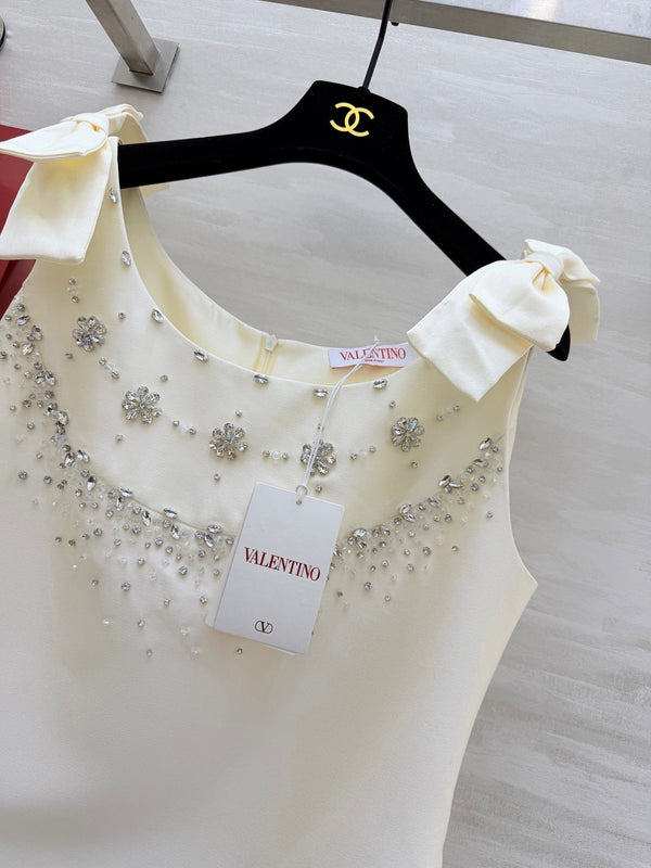 Robe en Coton Perlée de Strass Valen 26s Blanc 344749