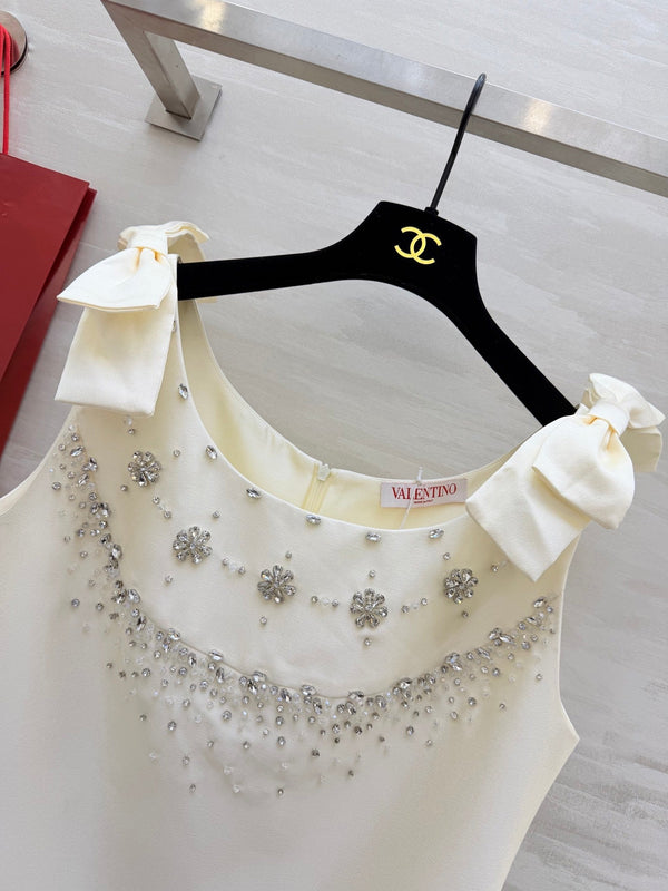 Robe en Coton Perlée de Strass Valen 26s Blanc 344749