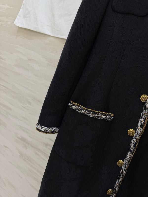 CC Manteau long noir tissé 344727