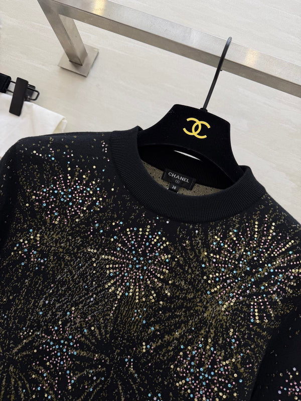 Haut à manches longues en strass CC Fireworks noir 344731