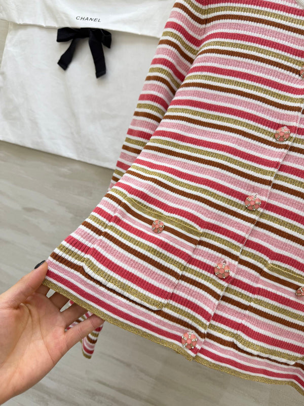 Gilet en maille rayé à manches longues et col boutonné CC 344741