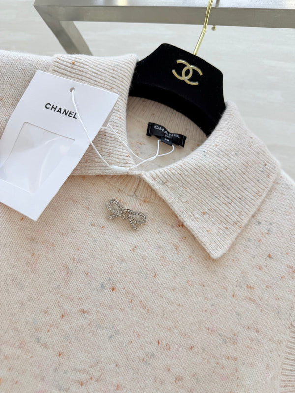 CC Gilet en maille col chemise laine ivoire 344711