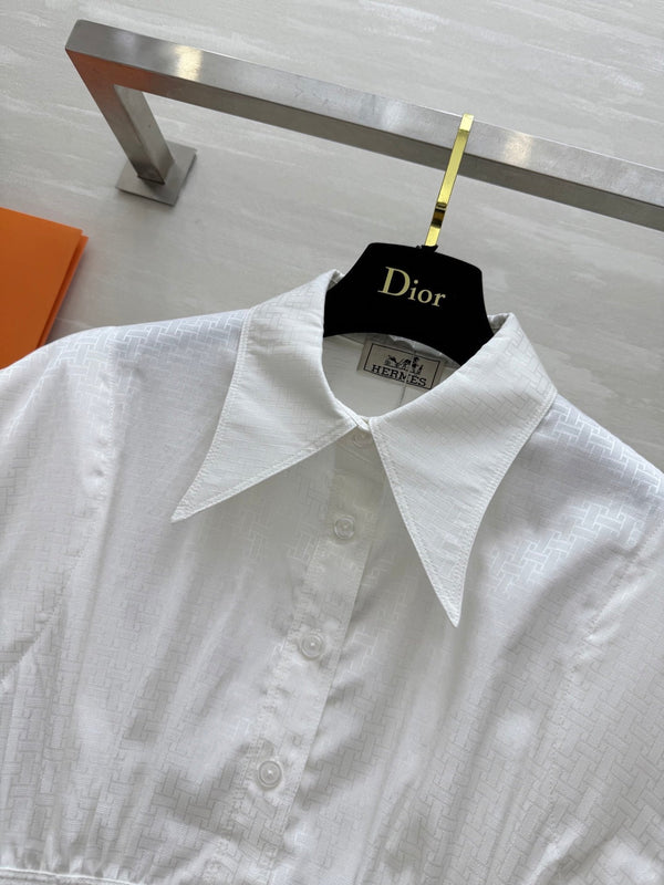 HM Jacquard Shirt with Slim Fit White Silk Cotton 346524