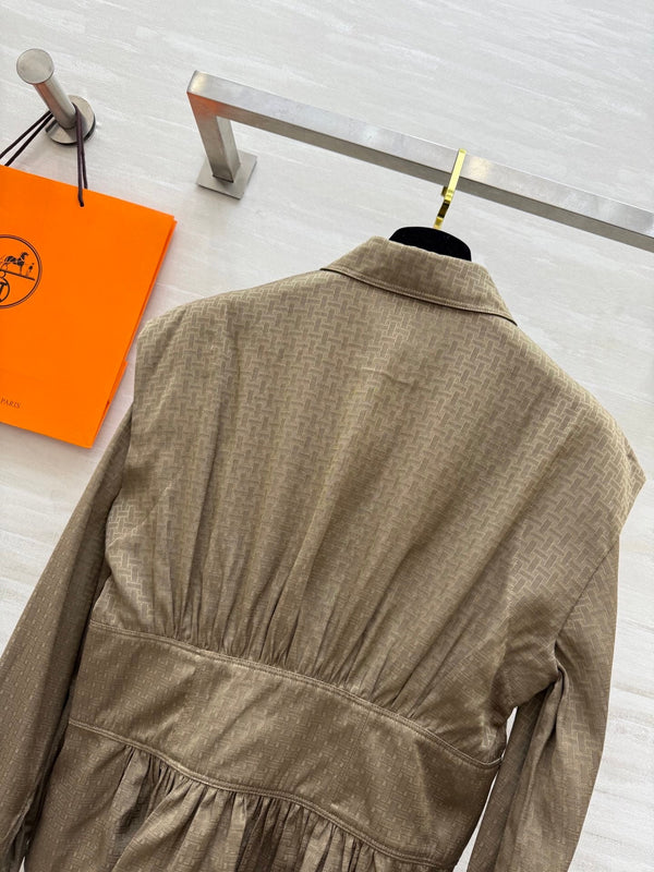 HM Jacquard Shirt with Slim Fit Taupe Silk Cotton 346526