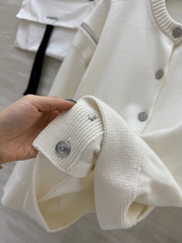 Gilet col rond CC en laine blanche 346503