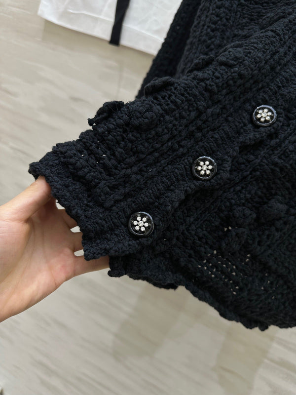 Cardigan en maille crochet ajourée Coton Noir 346493