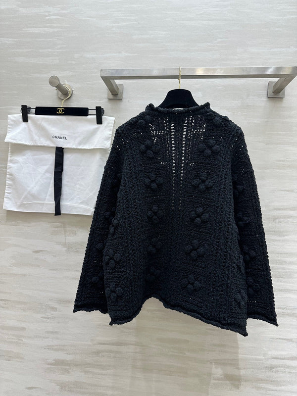 Cardigan en maille crochet ajourée Coton Noir 346493