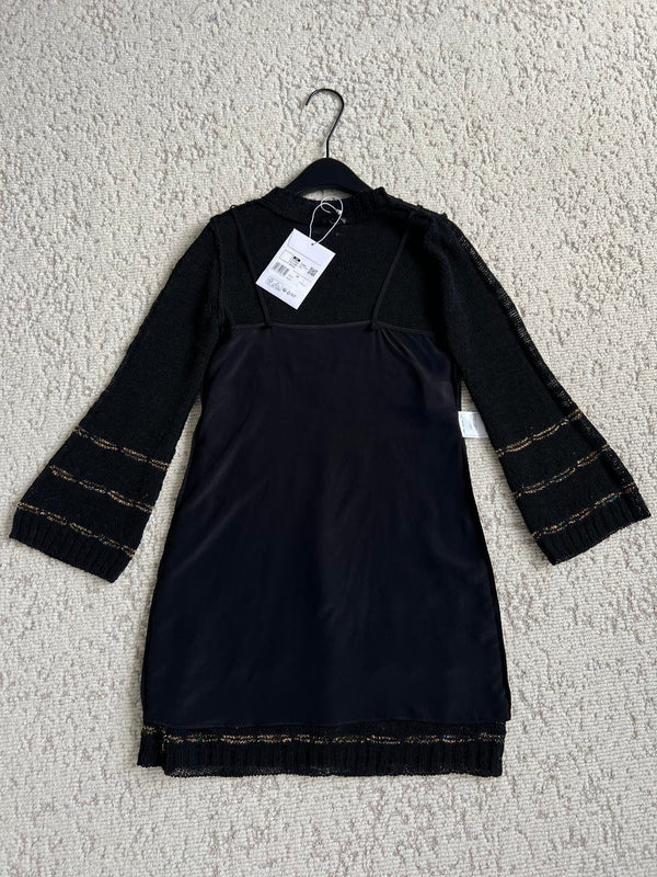 Robe CC à manches cloche bordées de papillons Laine noire 346483
