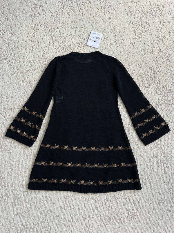 Robe CC à manches cloche bordées de papillons Laine noire 346483