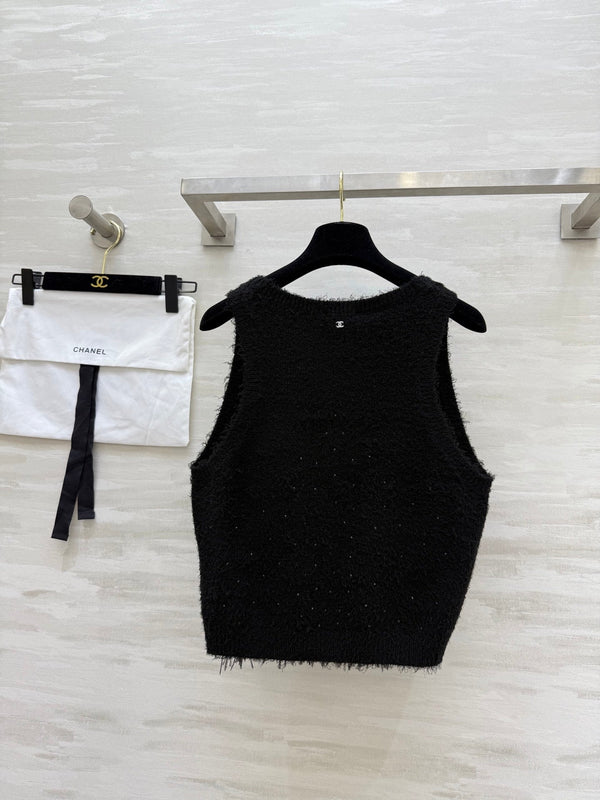 CC Gilet de plumes d'autruche et strass, fil de soie de mûrier noir 346478