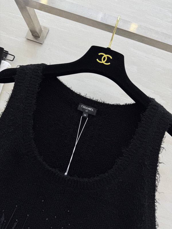 CC Gilet de plumes d'autruche et strass, fil de soie de mûrier noir 346478