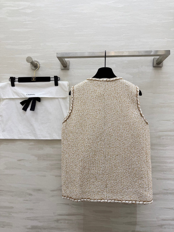 CC 26S Gilet croisière en tweed beige et fil doré