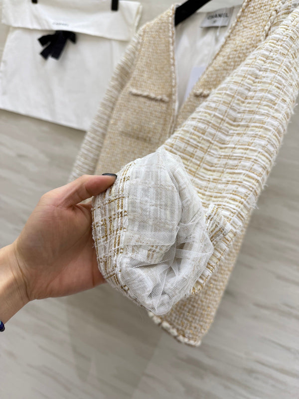 Veste Cruise CC 26s Tissu Tweed Beige & Fil Doré