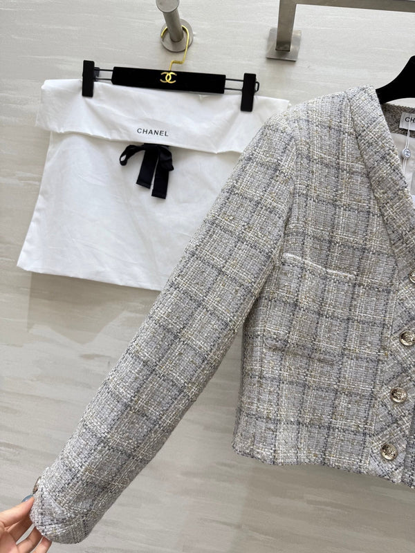 CC Veste classique 26s Tweed Beige-Gris 352293