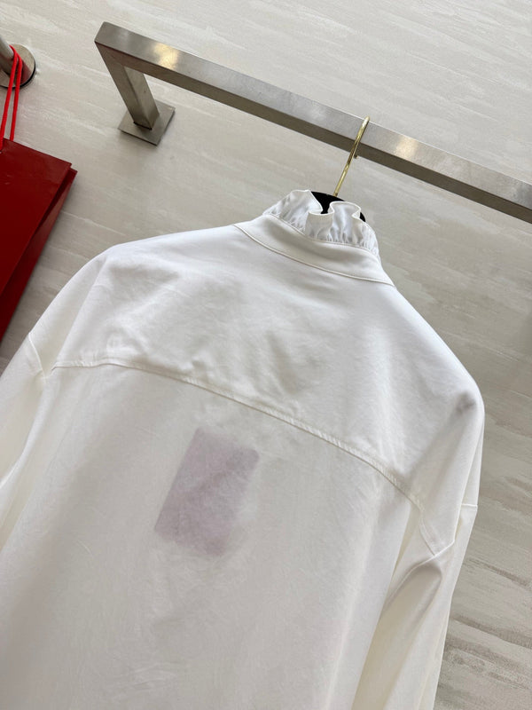 Valentino 26s Floral Ruffle Collar Shirt White Cotton 363576