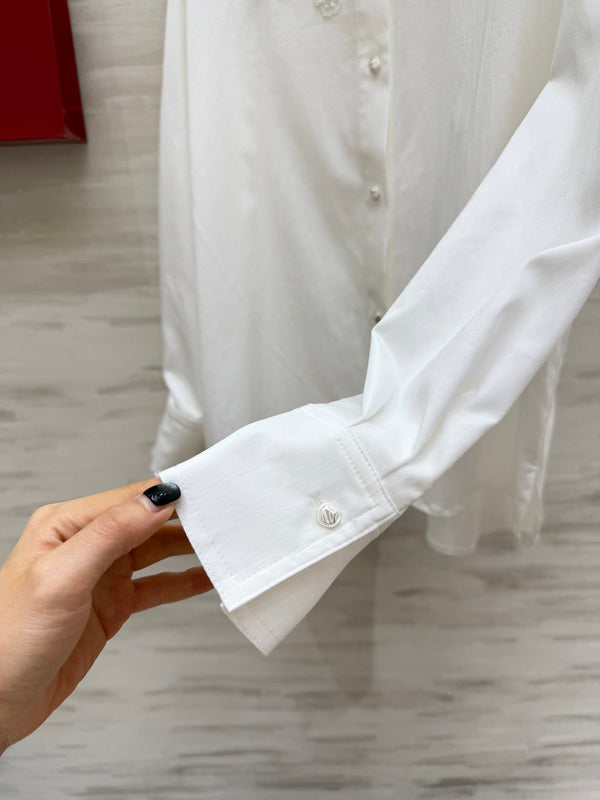 Valentino 26s Floral Ruffle Collar Shirt White Cotton 363576