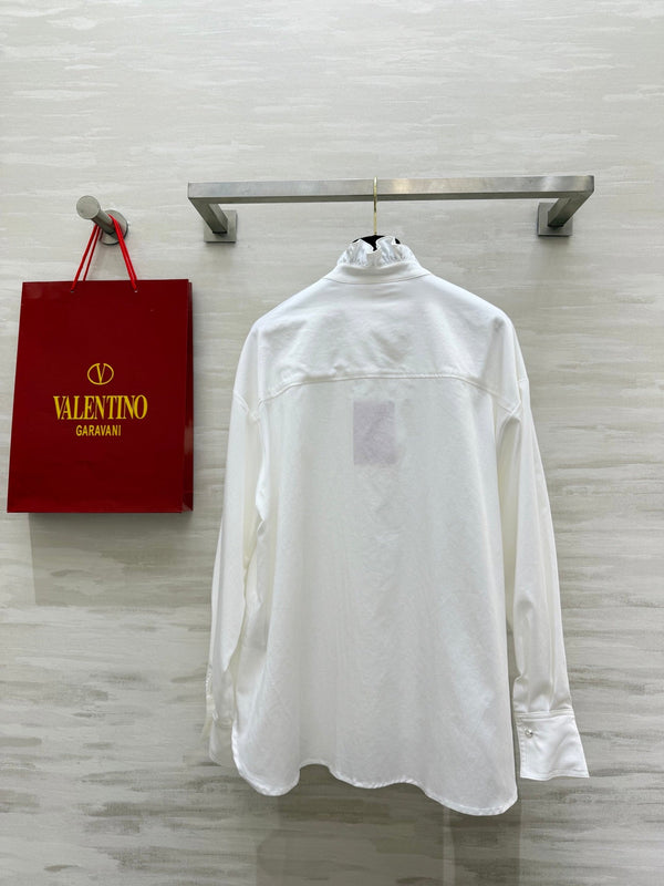 Valentino 26s Floral Ruffle Collar Shirt White Cotton 363576