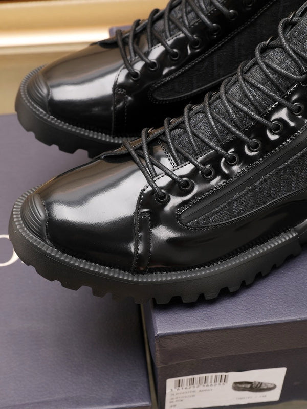 CD COMBAT ANKLE BOOT BLACK POLISHED CALFSKIN