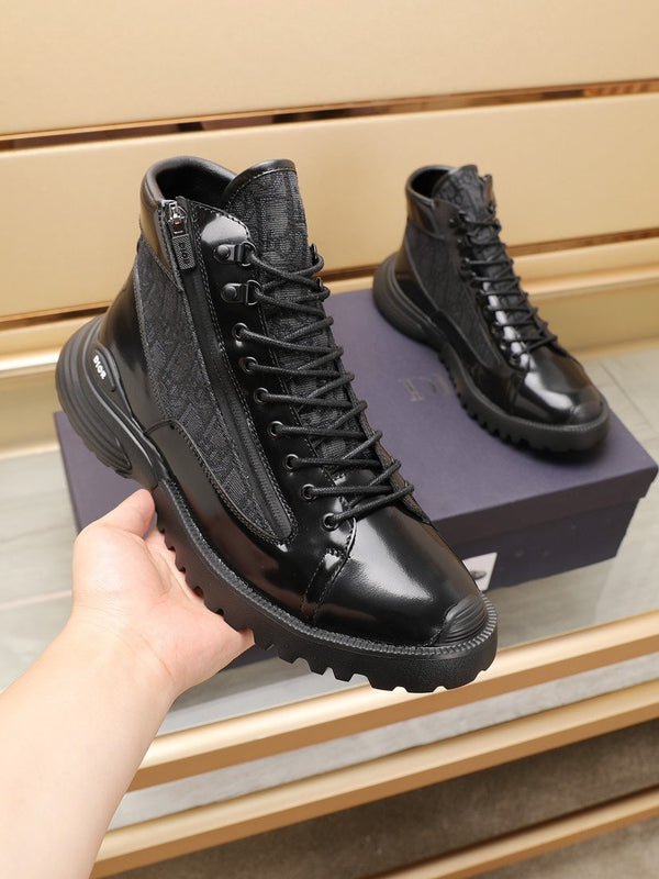 CD COMBAT ANKLE BOOT BLACK POLISHED CALFSKIN