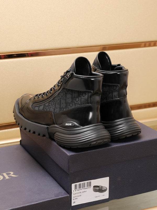 CD COMBAT ANKLE BOOT BLACK POLISHED CALFSKIN