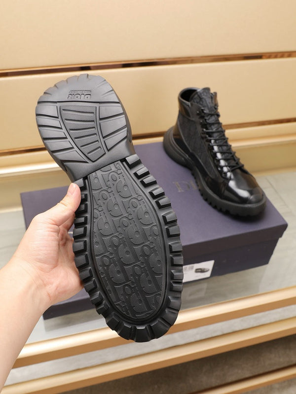 CD COMBAT ANKLE BOOT BLACK POLISHED CALFSKIN