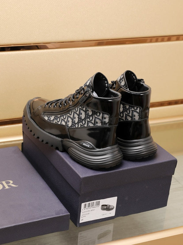 CD COMBAT ANKLE BOOT BLACK AND BEIGE POLISHED CALFSKIN