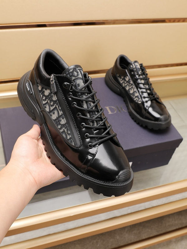 SCARPA DERBY CD COMBAT IN PELLE DI VITELLO LUCIDA NERA E BEIGE