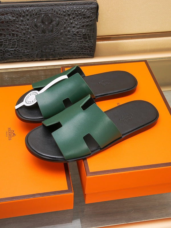 HM IZMIR SANDAL DARK GREEN AND BLACK CALFSKIN