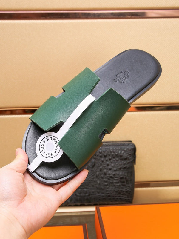 HM IZMIR SANDAL DARK GREEN AND BLACK CALFSKIN