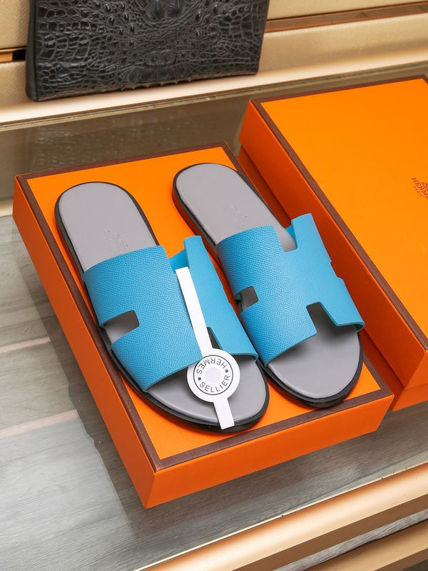 HM IZMIR SANDAL GRAY AND CERULEAN CALFSKIN