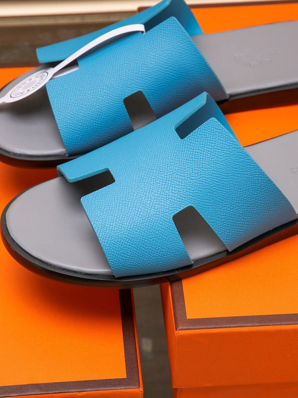 HM IZMIR SANDAL GRAY AND CERULEAN CALFSKIN
