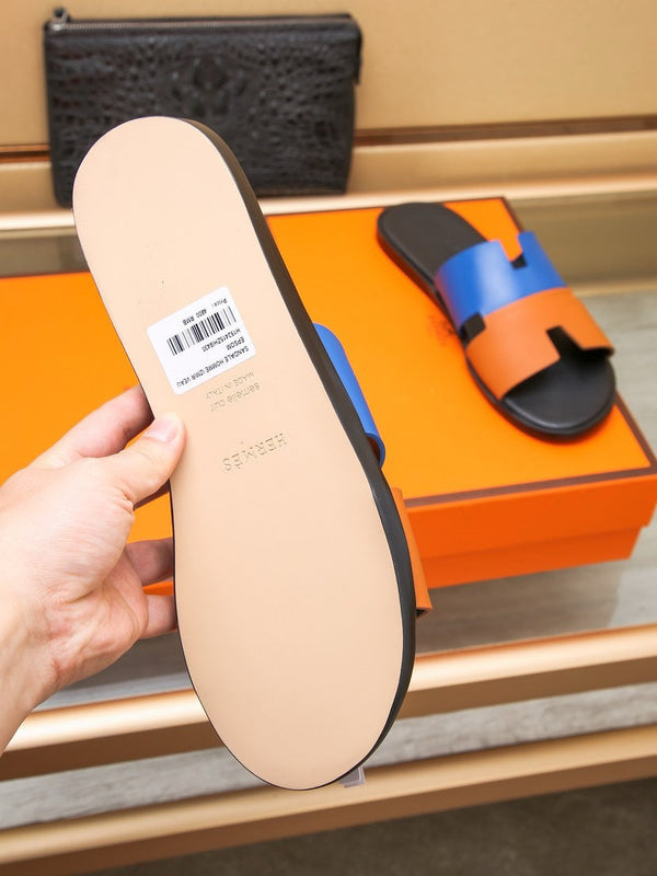 HM IZMIR SANDAL COBALT AND TIGER LAMBSKIN