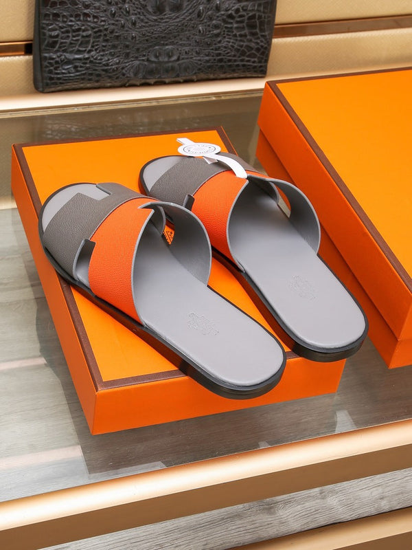 HM Men's Izmir Slide Grey Orange Cowhide 685821