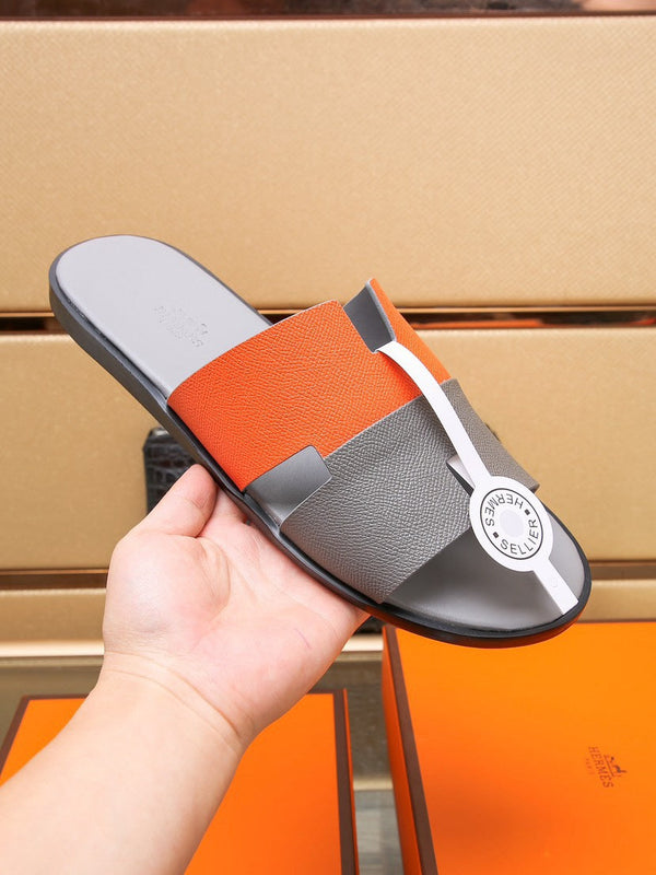 HM Men's Izmir Slide Grey Orange Cowhide 685821