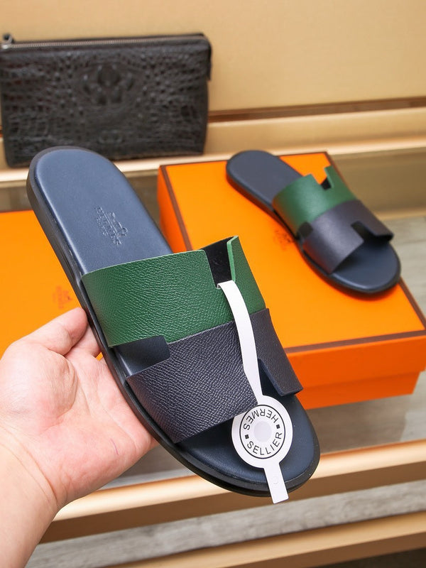 HM IZMIR SANDAL BLACK AND DARK GREEN LAMBSKIN