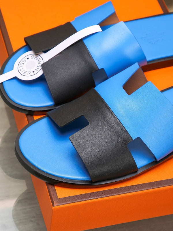 HM IZMIR SANDAL COBALT AND BLACK LAMBSKIN