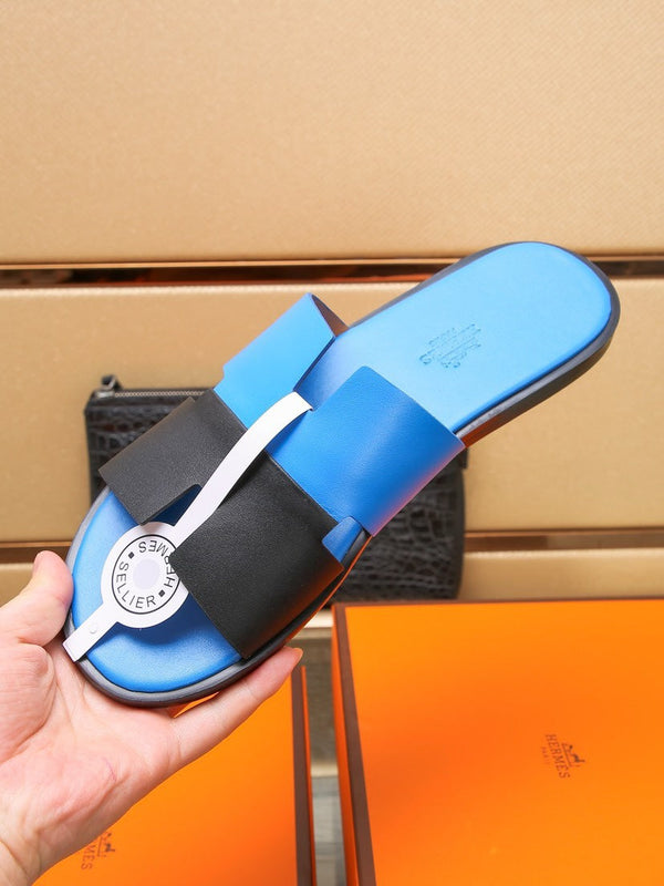 HM IZMIR SANDAL COBALT AND BLACK LAMBSKIN