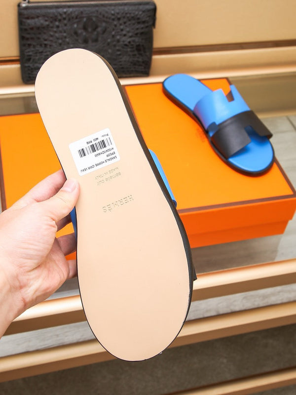 HM IZMIR SANDAL COBALT AND BLACK LAMBSKIN