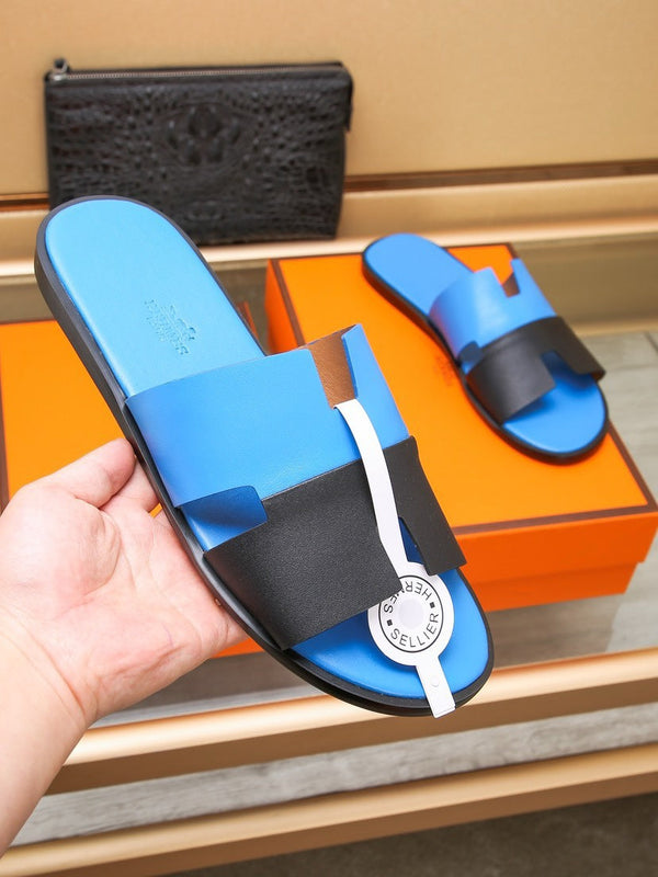 HM IZMIR SANDAL COBALT AND BLACK LAMBSKIN