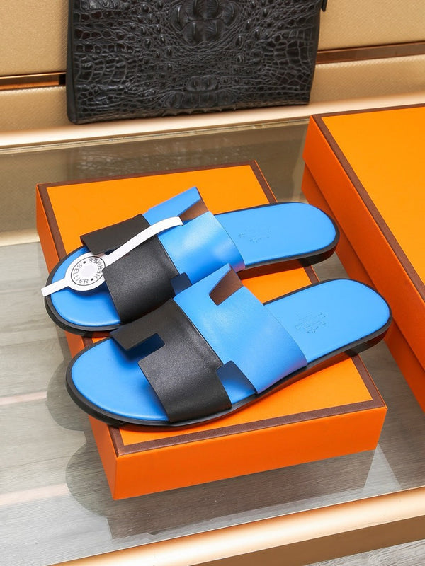 HM IZMIR SANDAL COBALT AND BLACK LAMBSKIN