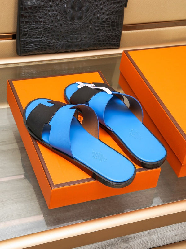 HM IZMIR SANDAL COBALT AND BLACK LAMBSKIN