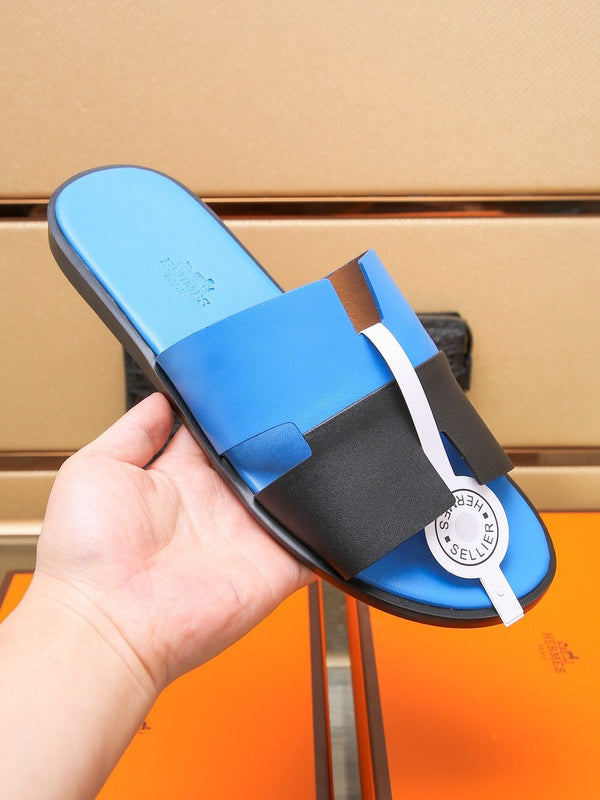 HM IZMIR SANDAL COBALT AND BLACK LAMBSKIN