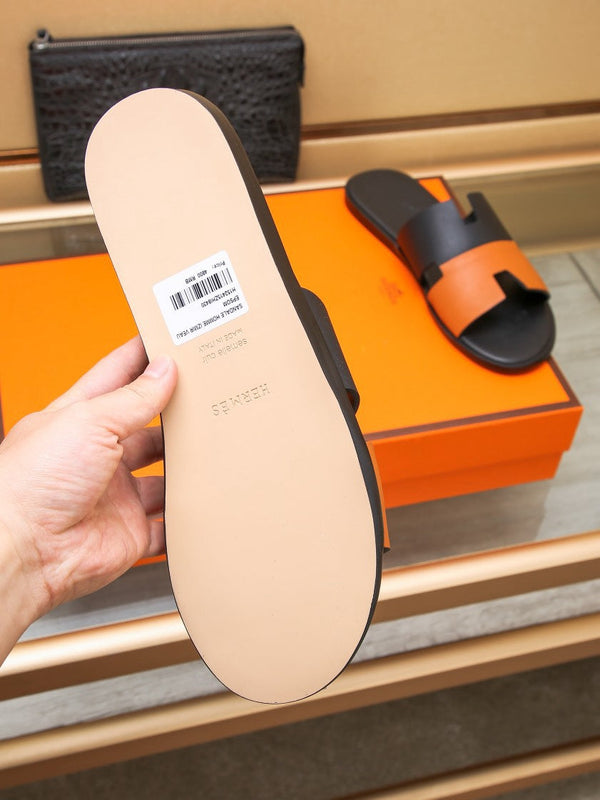 HM Men's Izmir Slide Black Orange Cowhide 685820